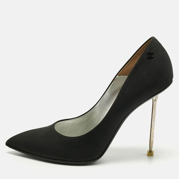 Chanel Black Satin Pointed Toe Pumps Size 40